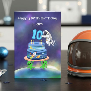 Tarjeta Feliz Cumpleaños número 10 Astronauta