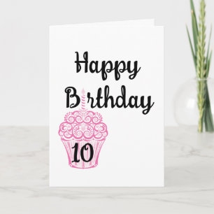 Tarjeta Feliz cumpleaños número 10 Pink Cupcake