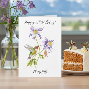 Tarjeta Feliz cumpleaños número 25 Columbine con Hummingbi