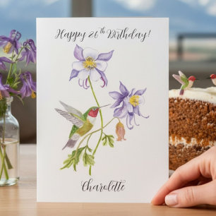 Tarjeta Feliz cumpleaños número 26 Columbine con Hummingbi