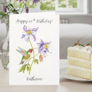 Tarjeta Feliz cumpleaños número 27 Columbine con Hummingbi