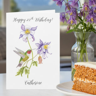 Tarjeta Feliz cumpleaños número 28 Columbine con Hummingbi
