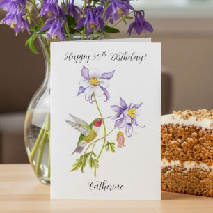 Tarjeta Feliz cumpleaños número 30 Columbine con Hummingbi