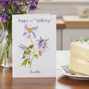 Tarjeta Feliz cumpleaños número 32 Columbine con Hummingbi
