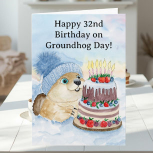 Tarjeta  Feliz cumpleaños número 32 del Día de la Marmota 