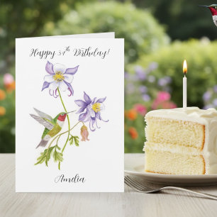 Tarjeta Feliz cumpleaños número 34 Columbine con Hummingbi