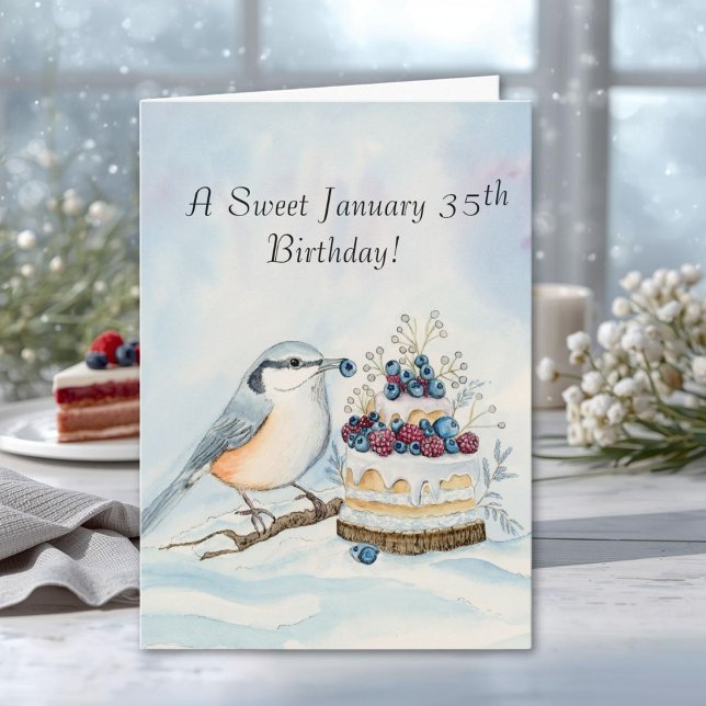 Tarjeta Feliz cumpleaños número 35 en enero Pájaro Trepado (Subido por el creador)