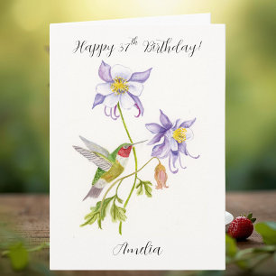 Tarjeta Feliz cumpleaños número 37 Columbine con Hummingbi