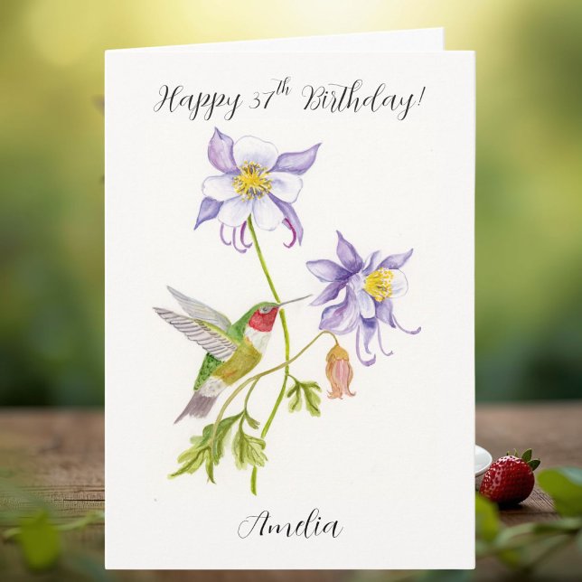 Tarjeta Feliz cumpleaños número 37 Columbine con Hummingbi (Subido por el creador)