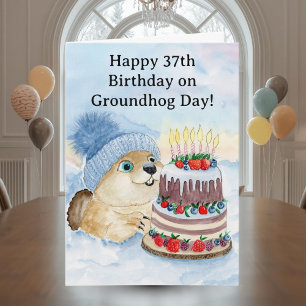 Tarjeta  Feliz cumpleaños número 37 del Día de la Marmota 