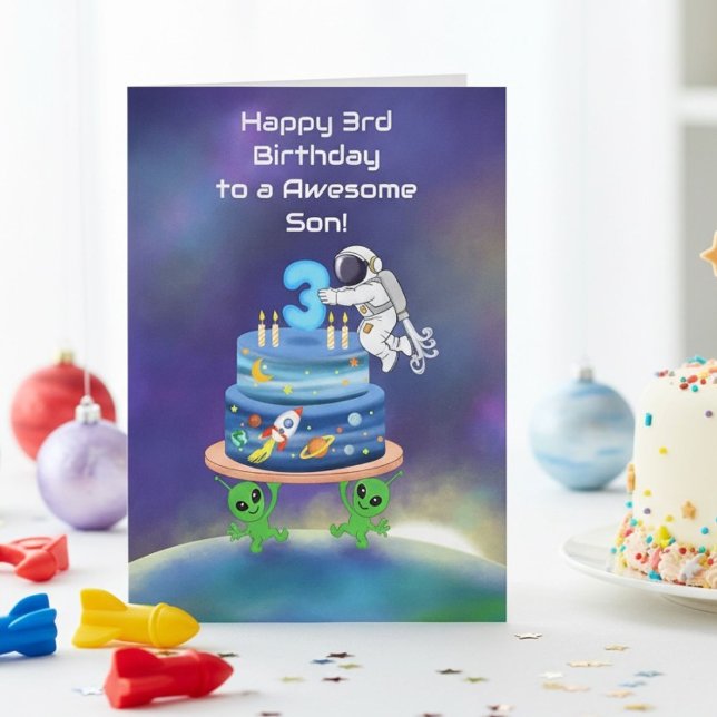 Tarjeta Feliz cumpleaños número 3 Astronauta con aliens ge (Subido por el creador)