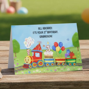 Tarjeta Feliz cumpleaños número 3 Nieto Tren de cumpleaños