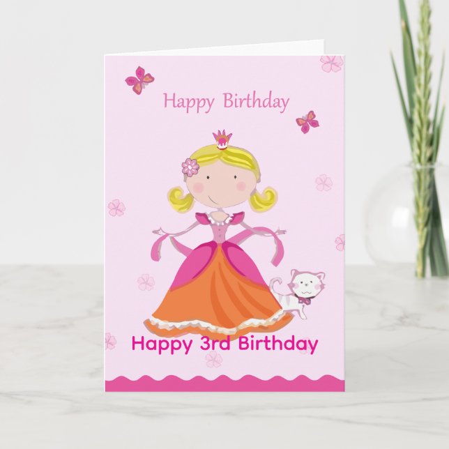 Tarjeta Feliz cumpleaños número 3 Princesa (Anverso)