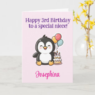 Tarjeta Feliz cumpleaños número 3 sobrina, Pingüino, Perso