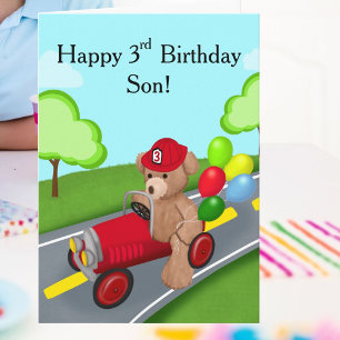 Tarjeta Feliz cumpleaños número 3 Teddy Bear  Camión de bo