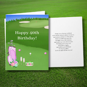 Tarjeta Feliz cumpleaños número 40 a la bolsa de golf rosa