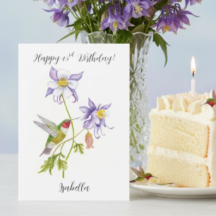 Tarjeta Feliz cumpleaños número 43 Columbine con Hummingbi