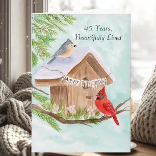 Tarjeta Feliz cumpleaños número 45 Pájaros en la casa de p