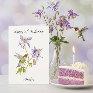 Tarjeta Feliz cumpleaños número 50 Columbine con Hummingbi