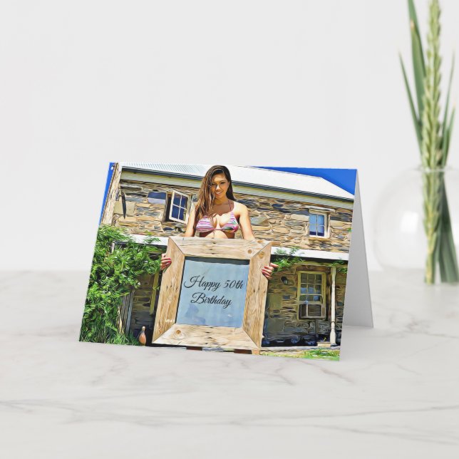 Tarjeta ¡Feliz cumpleaños número 50 de la bebé de Bikini! (Anverso)