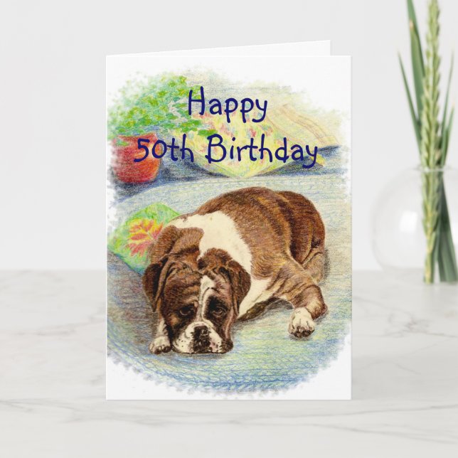Tarjeta Feliz cumpleaños número 50, hazte un perro con Hum (Anverso)