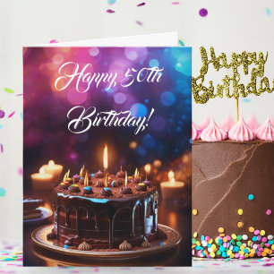Tarjeta Feliz cumpleaños número 50, pastel de chocolate co