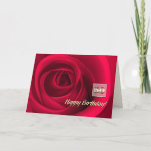 Tarjeta Feliz cumpleaños número 50. Rosa Rojo Elegante