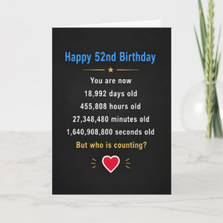 Tarjeta Feliz cumpleaños número 52 regalos divertidos para