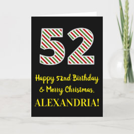 Tarjeta Feliz cumpleaños número 52 y Feliz Navidad, nombre
