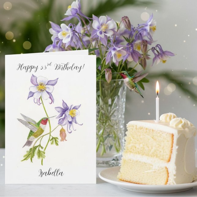 Tarjeta Feliz cumpleaños número 53 Columbine con Hummingbi (Subido por el creador)