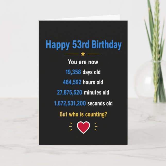 Tarjeta Feliz cumpleaños número 53 regalos divertidos para (Anverso)