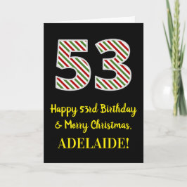Tarjeta Feliz cumpleaños número 53 y Feliz Navidad, nombre