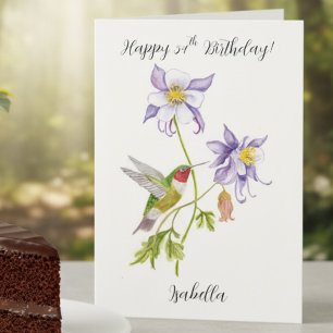 Tarjeta Feliz cumpleaños número 54 Columbine con Hummingbi