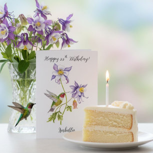 Tarjeta Feliz cumpleaños número 55 Columbine con Hummingbi