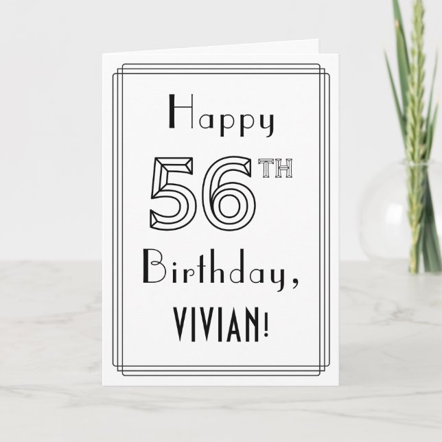 Tarjeta Feliz cumpleaños número 56, estilo Art Deco con no (Anverso)