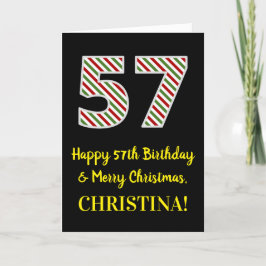 Tarjeta Feliz cumpleaños número 57 y Feliz Navidad, nombre