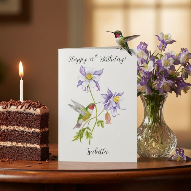 Tarjeta Feliz cumpleaños número 59 Columbine con Hummingbi (Subido por el creador)
