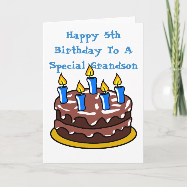 Tarjeta Feliz cumpleaños número 5 a un pastel de nieto esp (Anverso)