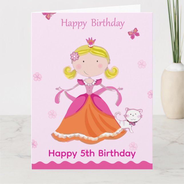 Tarjeta Feliz cumpleaños número 5 Princesa (Anverso)