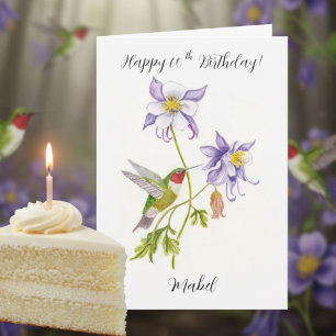 Tarjeta Feliz cumpleaños número 60 Columbine con Hummingbi