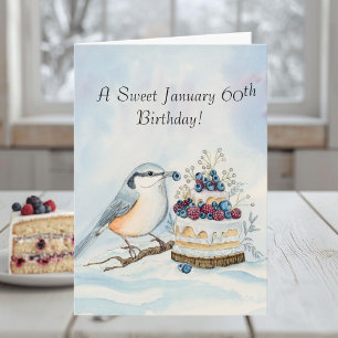 Tarjeta Feliz cumpleaños número 60 en enero Pájaro Trepado