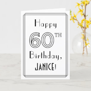 Tarjeta Feliz cumpleaños número 60, estilo Art Deco con no