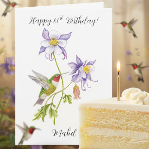 Tarjeta Feliz cumpleaños número 61 Columbine con Hummingbi