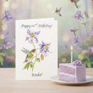 Tarjeta Feliz cumpleaños número 62 Columbine con colibrí