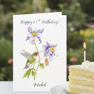 Tarjeta Feliz cumpleaños número 63 Columbine con Hummingbi