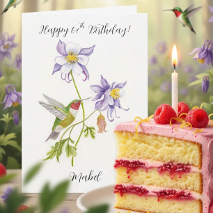 Tarjeta Feliz cumpleaños número 64 Columbine con Hummingbi