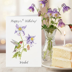 Tarjeta Feliz cumpleaños número 65 Columbine con Hummingbi