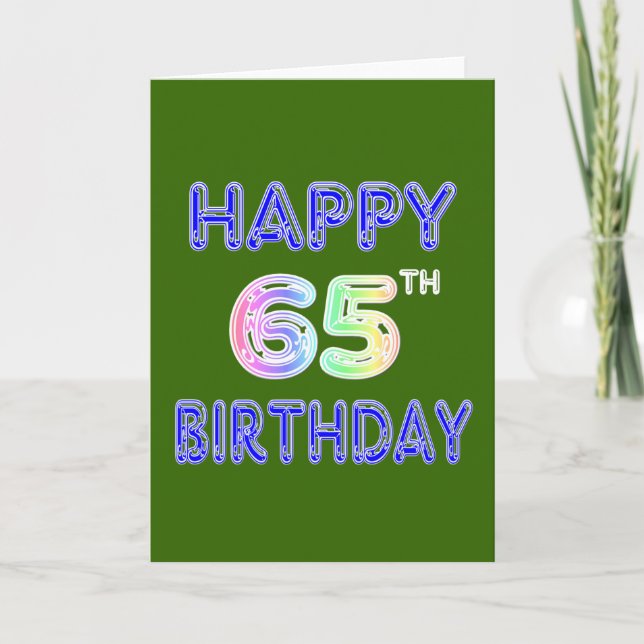 Tarjeta Feliz cumpleaños número 65 en globo (Anverso)