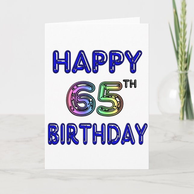 Tarjeta Feliz cumpleaños número 65 en globo (Anverso)