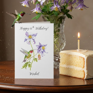 Tarjeta Feliz cumpleaños número 66 Columbine con Hummingbi